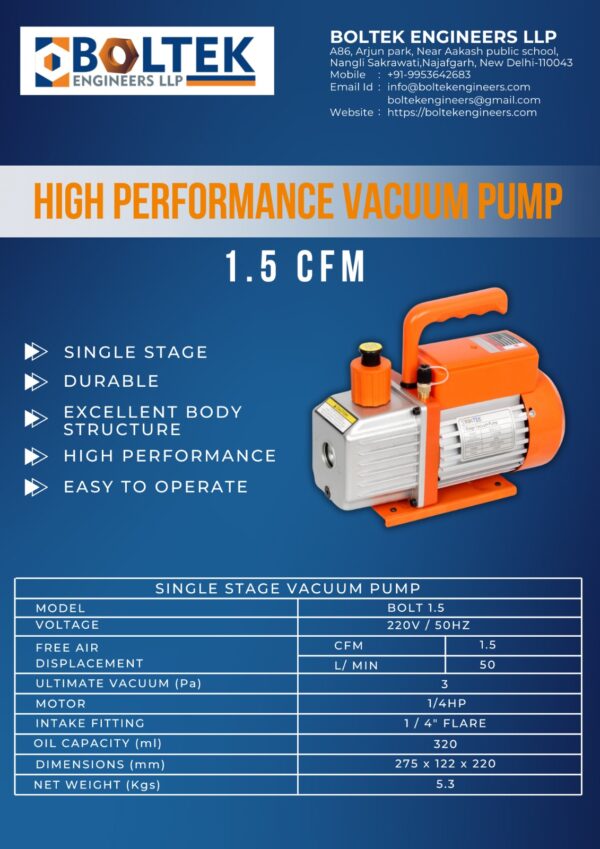 1.5 CFM SINGLE STAGE VACUUM PUMP
